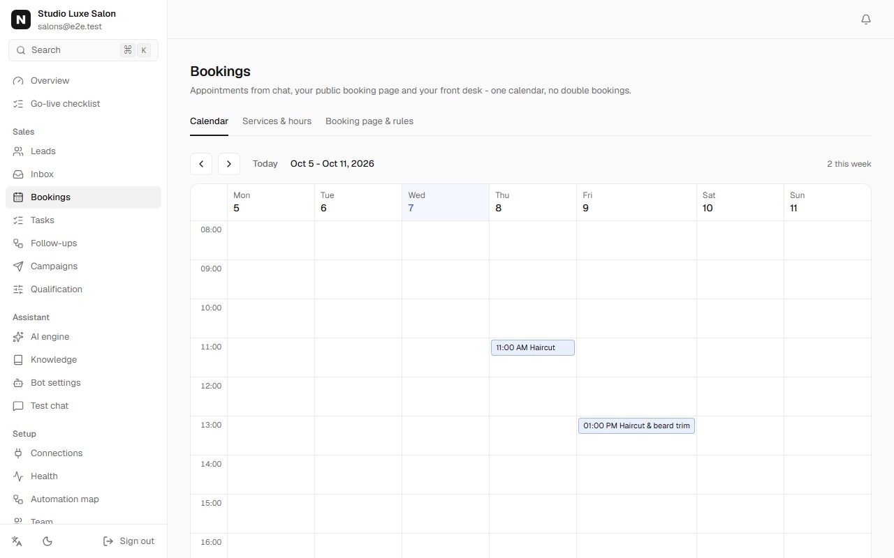 Booking calendar with appointments booked by the assistant
